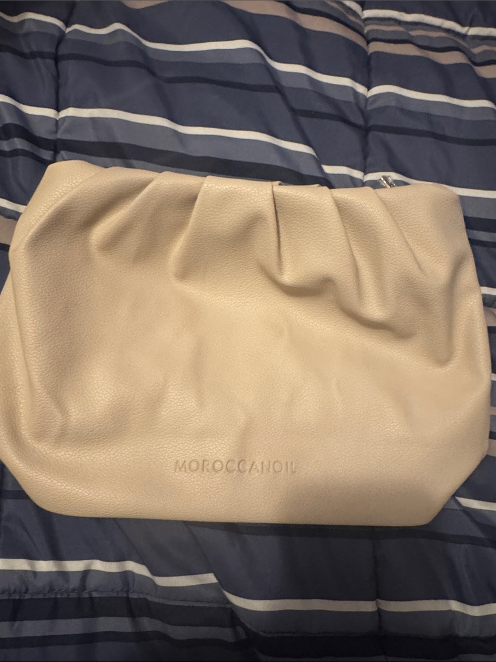 Moroccanoil Beige Pleated Leather Cosmetic Pouch gwp